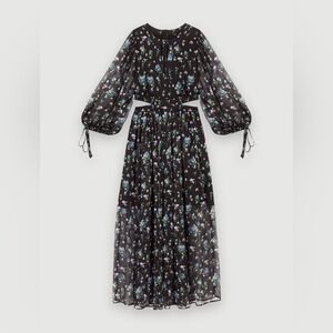 Maje Blue Bouquet Floral Long Cut-Out Dress NWT Size 4 (EU 36)